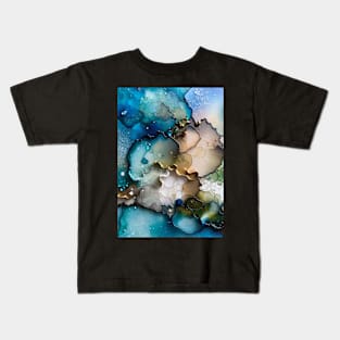 Abstract acrylic art in teal and gold Kids T-Shirt